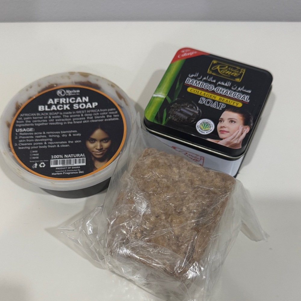 African Black Soap and Bamboo Charcoal Soap Set new 3 pc